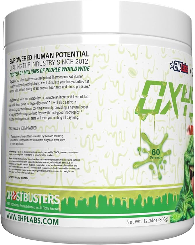 EHP Labs x Ghostbusters OxyShred Pre Workout Powder & Shredding Supplement - Preworkout Powder with Acetyl L Carnitine, Energy Boost Drink - Slimer Lime, 60 Servings