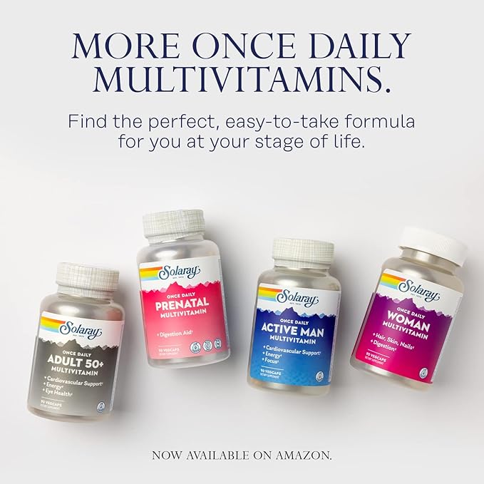 Solaray Once Daily Active Man Multivitamin & Mineral, Multivitamin for Cardiovascular, Support, Energy & Focus, Digestive Enzyme Blend, Amino Acids and Whole Food Base, 90 Servings, 90 VegCaps