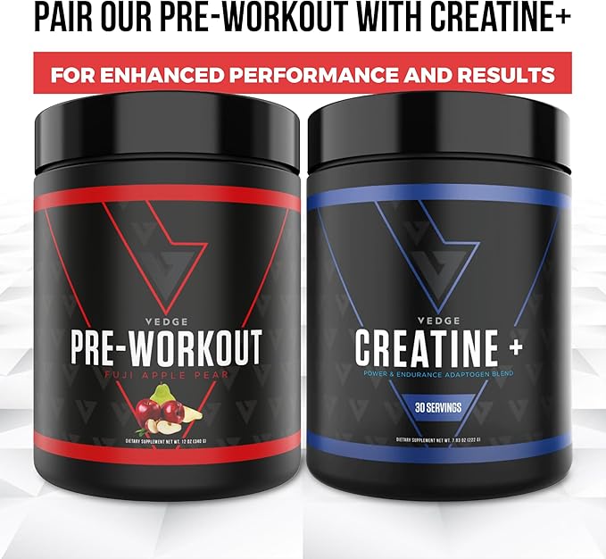 vedge Pre Workout Powder - Workout Powder for Energy & Endurance - Vegan Pre Workout with Beta Alanine, L-Taurine, Caffeine & Citrulline - Pre Workout for Men & Women - Fuji Apple Pear Flavor