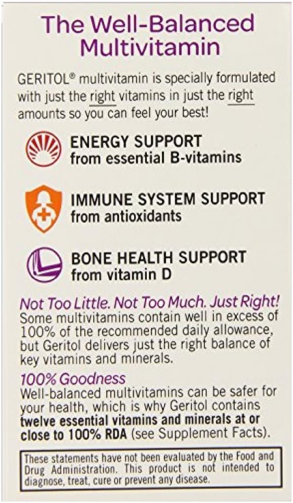 Geritol Multi-Vitamin Nutritional Support Tablets, Balance of 26 Essential Vitamins and Minerals, 40-Count (Pack of 2)