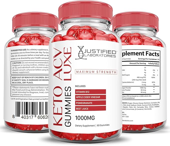 Luxe Keto ACV Gummies Advanced Formula 1000MG Luxe Keto Gummies Apple Cider Vinegar Formulated with Pomegranate Beet Juice Powder B12 Vegan Non GMO 60 Gummys