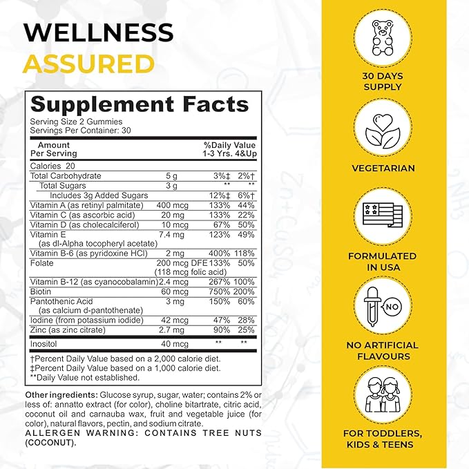 Kids Multivitamin Gummies – Easy to Chew, Delicious Multi-Flavored – Essential Vitamins A, B6, B12, C, D, E, Biotin, Iodine, Zinc – Kids Vitamins for Daily Nutritional Needs – 60 Gummies