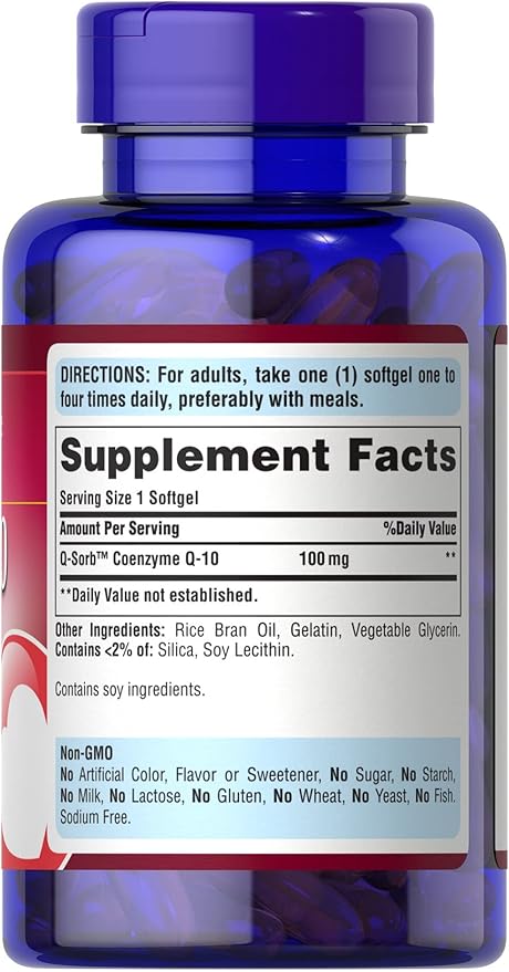 Puritan's Pride Q-Sorb CoQ10 100mg, Supports Heart Health, 60 Rapid Release Softgels, 60 ct