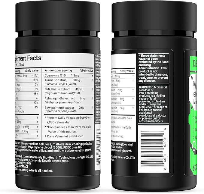 Energy Boost & Magnesium Glycinate, Contains Vitamin D3, Vitamin C, Turmeric Supplement, Ashwagandha Supplement, Milk Thistle, Calcium Supplement & Magnesium Supplement 120 Tablets