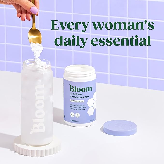 Bloom Nutrition Creatine Monohydrate Powder, 5g Micronized Creatine per Serving, Supports Muscle Recovery, Strength, Endurance, Pre or Post Workout, Gluten Free, Non GMO, Raspberry Lemon, 40 SVG, 9 oz