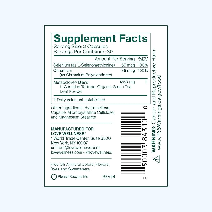 Love Wellness Metabolove | Metabolism Booster for Women Supplement | Combat Cravings & Boost Energy Supplement | Cortisol & Thyroid Support for Women | Stimulant Free, Vegan & Gluten-Free | 60 Count