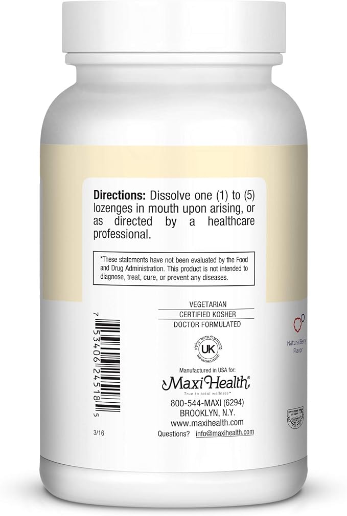 Maxi Health Triple B Lozenges - Vitamin B12 & B6 & Biotin - Strawberry Flavor - 180 Chewies - Kosher