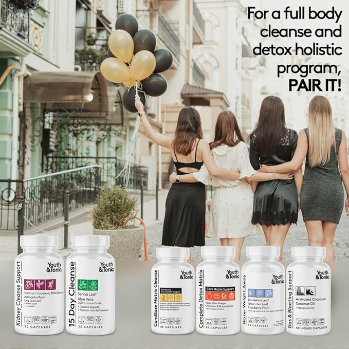 Youth & Tonic 15 Day Colon & Kidney Cleanse – Full Body Detox Pills for Bloating, Gut, Bladder, Urinary Tract & Kidney Flush Support – Senna & Cranberry Herbal Supplement, 60 Pills for Men & Women