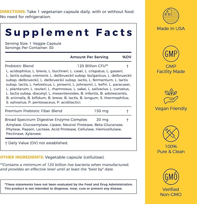 NewRhythm Probiotics 120 Billion CFU 36 Strains, 3-in-1 Probiotics for Digestive Health & Immune Support with Prebiotics & Enzymes, Probioticos for Women & Men, Vegan Targeted Release Supplement, 30ct