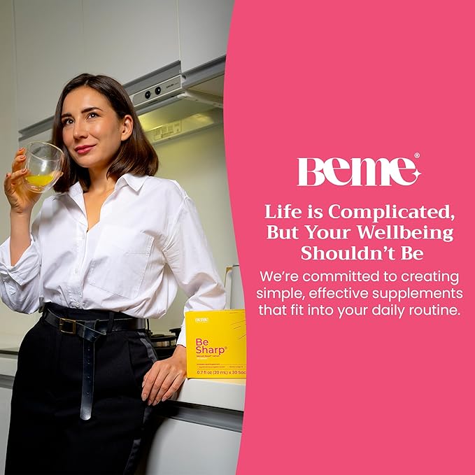 BeMe Be Sharp Liquid Omega 3 Brain Supplement - Omega 3, Turmeric Curcumin - Concentration, Brain + Memory Support. Omega 3-30 Day Supply (Fish Oil)