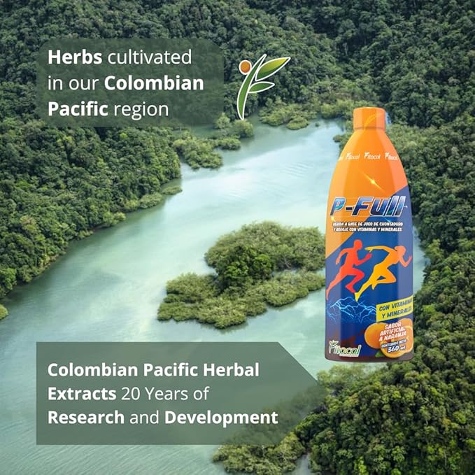 FITOCOL P-Full, Liquid Multivitamins for Women and Men, Mineral and Vitamin Drink with Chontaduro y Borojo, Liquid Vitamins with Orange Flavor, 360ml