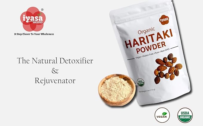 Organic Haritaki Powder, Harde, Harad, Terminalia chebula, Kadakapudi, Ayurveda herb for Digestion, Gas Relief, Healthy Bowel Function, superfood, Resealable Pouch of 4 oz