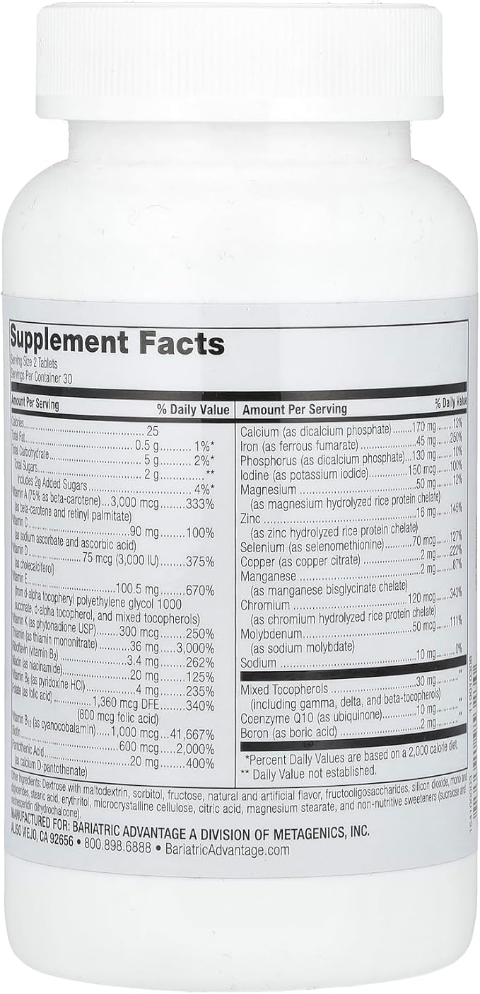 Bariatric Advantage Chewable Advanced Multi EA - High Potency Daily Multivitamin for Bariatric Surgery Patients - Strawberry Flavor - 60 Count