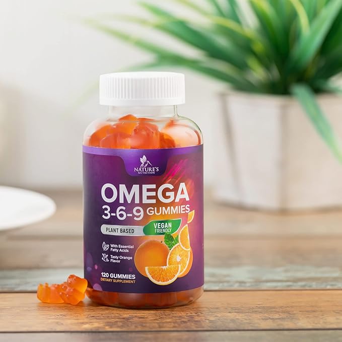 Omega 3 6 9 Vegan Gummies - Triple Strength Omega 3 Supplement Essential Oil Gummy - Omega 369 Heart Support and Brain Support for Women, Men & Pregnant Women, Non-GMO, Orange Flavor - 120 Gummies