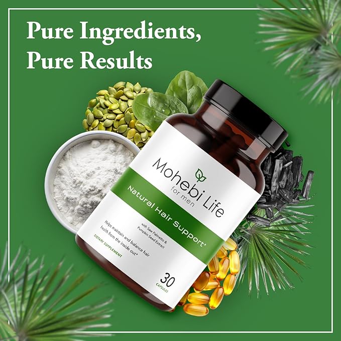 Hair Growth Supplement Formula for Men, Saw Palmetto, Pumpkin Seed Oil Capsules with Biotin, Zinc, and more - 30 Capsules.