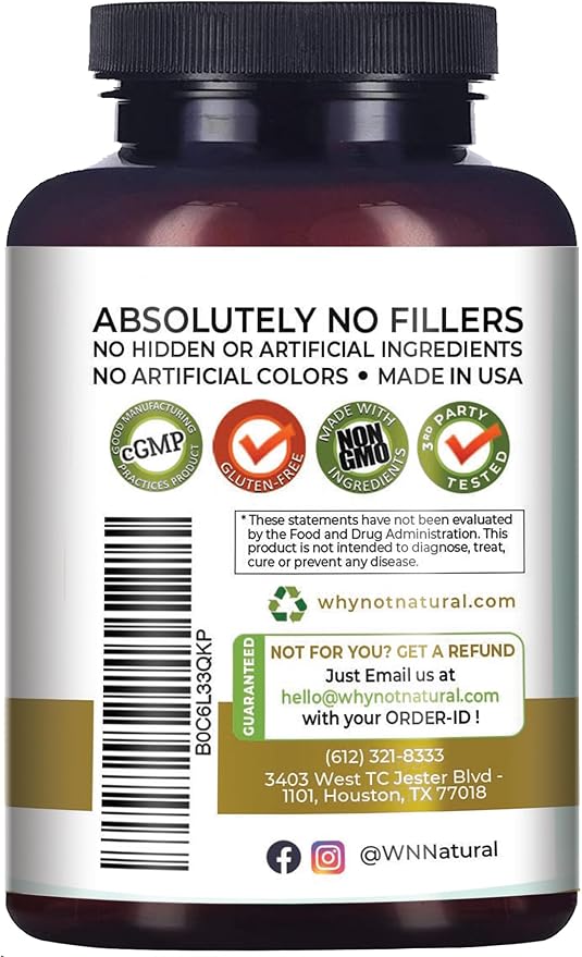 Why Not Natural 4-in-1 Organic Black Maca Root, Ashwagandha, Fenugreek, Panax Ginseng Capsules, Supplement for Men and Women (120 Count (Pack of 1)