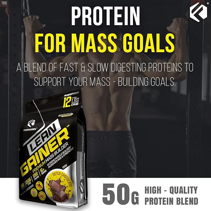 Forzagen Lean Gainer Premium Mass Builder | Mass Gainer Protein Powder for Men & Women | High Calorie Protein, Weight Gain, Bulk, Muscle Building Supplement | Dutch Chocolate, 12 lbs. (16+ Servings)