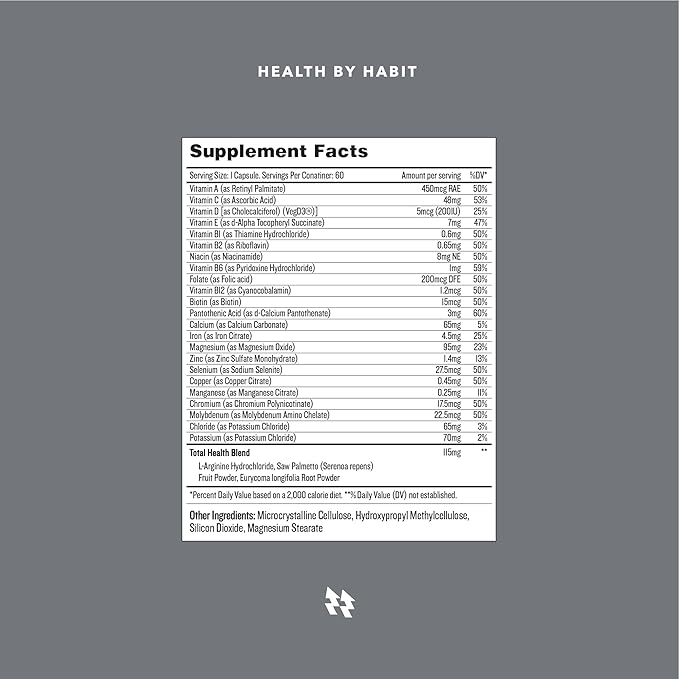 Health by Habit Mens Multi Supplement (60 Capsules) - 23 Essential Vitamins and Minerals, Supports General Health & Wellness, Non-GMO, Sugar Free (1 Pack)