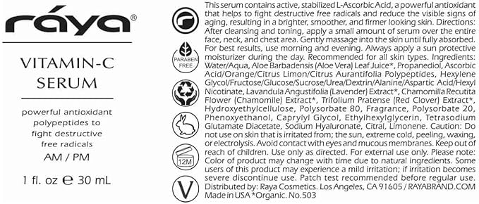 RAYA Advanced Anti-Aging Face Serum | Radiance-Boosting, Lightening Serum for All Skin Types | Vitamin C Skincare Serum for Discoloration Correction & Complexion Improvement | Face Serums