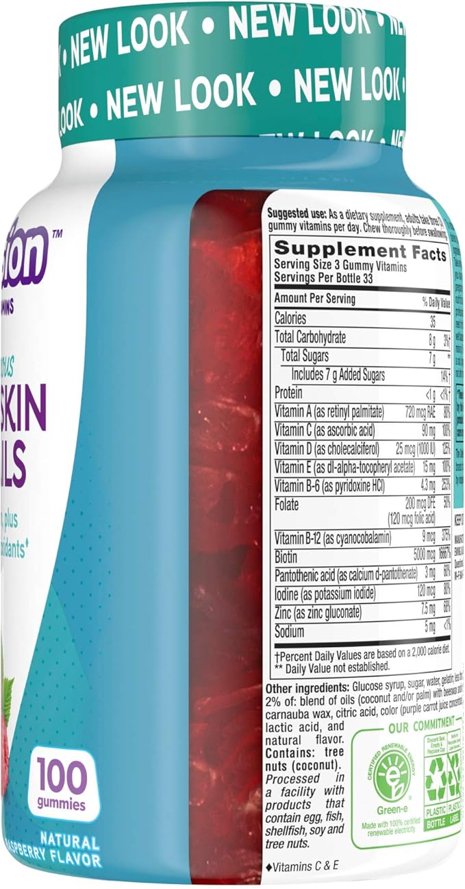 Vitafusion Gorgeous Hair, Skin Nails Multivitamin Gummy Vitamins, plus Biotin and Antioxidant vitamins CE, Raspberry Flavor, 100ct (33 day supply), from America’s Number One Gummy Vitamin Brand