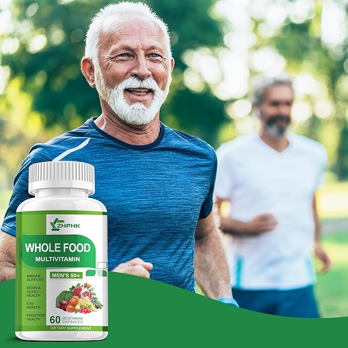 Multivitamins for Men 50 Plus, Whole Food Multivitamin Organic Based Superfoods Supplement for Men 50+ for Brain, Heart and Eye Health, Improve Digestion & Prostate Health, 120 Capsules
