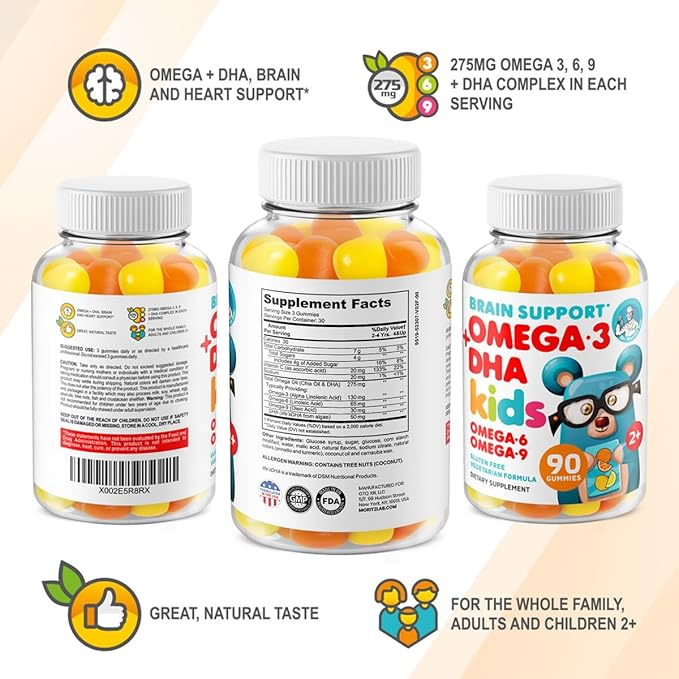 DR. MORITZ Vegan Omega 3 Gummies for Kids & Toddlers (90 Count), Omega 3 Kids Gummies with Omega 6 & 9, Kids Omega 3 Gummies for Brain & Heart Health, No Fish Oil & Gluten-Free