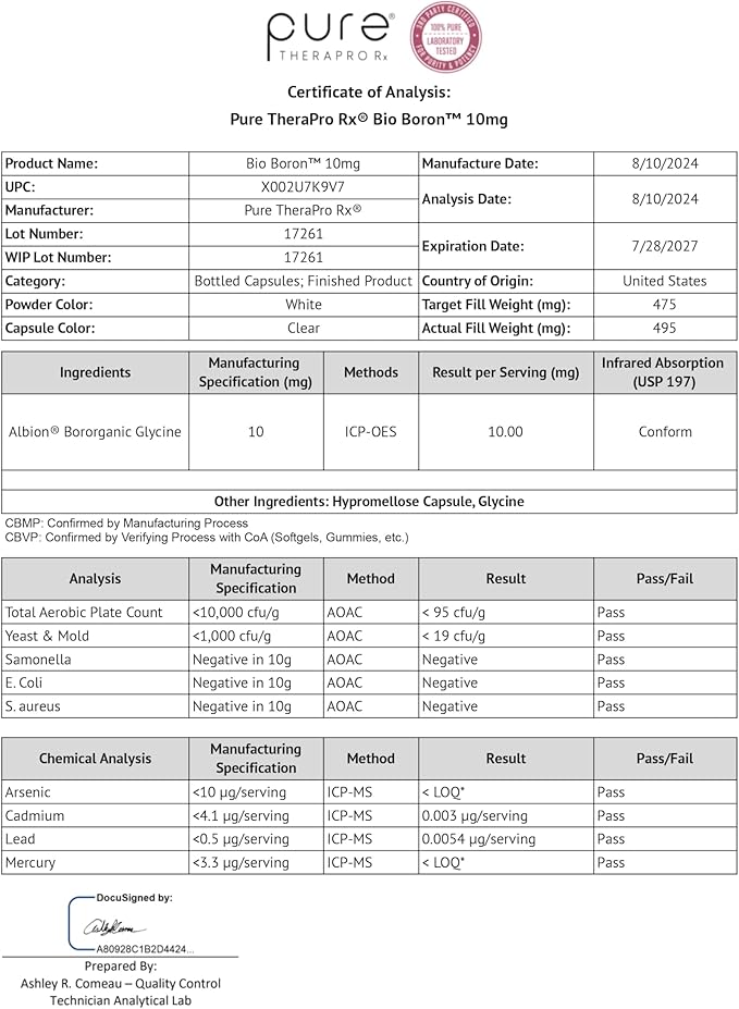 Pure TheraPro Rx Bio Boron 10mg, 3 Months Supply - Bororganic Glycine Boron for Men & Women - Premium Formula for Bone Health, Joint Flexibility, Cardiovascular Function & Immunity Support