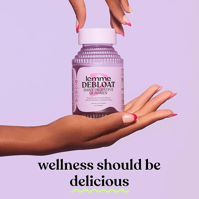 Lemme Debloat - Digestive & Gut Health Gummies with 2 Clinically Studied Probiotics & Prebiotic, 3 Billion CFUs - Vegan, Gluten Free, Non GMO, BlackBerry Flavor (60 Count) (Pack of 2)