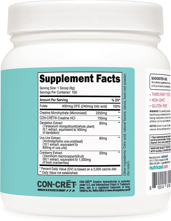 Nutricost Creatine Monohydrate Powder for Women, Micronized, Strawberry Lemonade, 100 Servings - Vegetarian, Non-GMO, Gluten Free