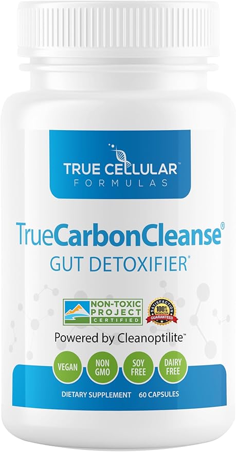 TrueCarbonCleanse™ - Perfect Gut Detoxifier & Binder - Advanced Formula with Organic Bamboo Activated Charcoal Capsules - 60 Capsules - Vegan, Non GMO, Gluten Free, Soy Free, Non-Toxic Certified