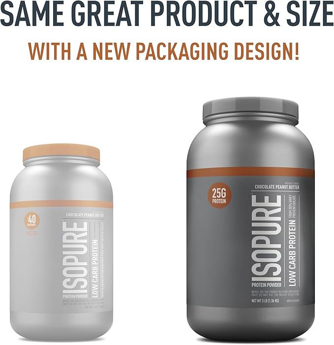 Isopure Protein Powder, Low Carb Whey Isolate with Vitamin C & Zinc for Immune Support, 25g Protein, Keto Friendly, Chocolate Peanut Butter, 40 Servings, 3 Pounds (Packaging May Vary)