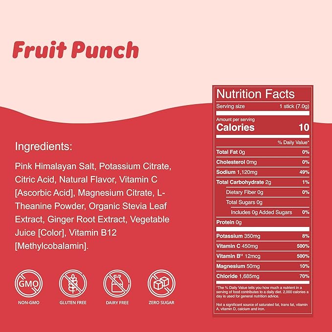 Waterboy Weekend Recovery | 3,200mg Electrolyte Powder Packets | Ginger + L-Theanine + Vitamins | No Sugar, All Natural, Gluten Free | 24 Drink Stick Mixes (Fruit Punch)