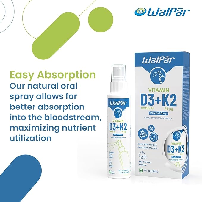 Vitamin D3 and K2 Oral Spray (60 Doses) - 75mcg, 3000 IU Multivitamin Spray- Muskmelon Flavor - Easy Absorption Oral Vitamin D Liquid Supplement - Bone Health Support and Immune Spray for Adults