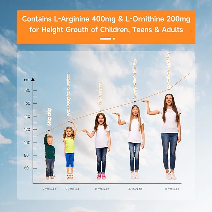 Height Growth Maximizer - Advanced Growth Formula Grow Taller Supplement for Children (10+) &Teens - Multivitamin,Mineral Calcium,L-Arginie & Astragalus Ginseng