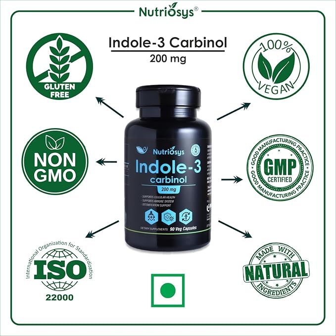 Indol-3 Carbinol 200mg 90 Veggie Capsules, Dietary Supplement for Healthy System, Vitamin Capsules for Men, Women and Adults, Multivitamins Capsules, Vitamin Supplements.