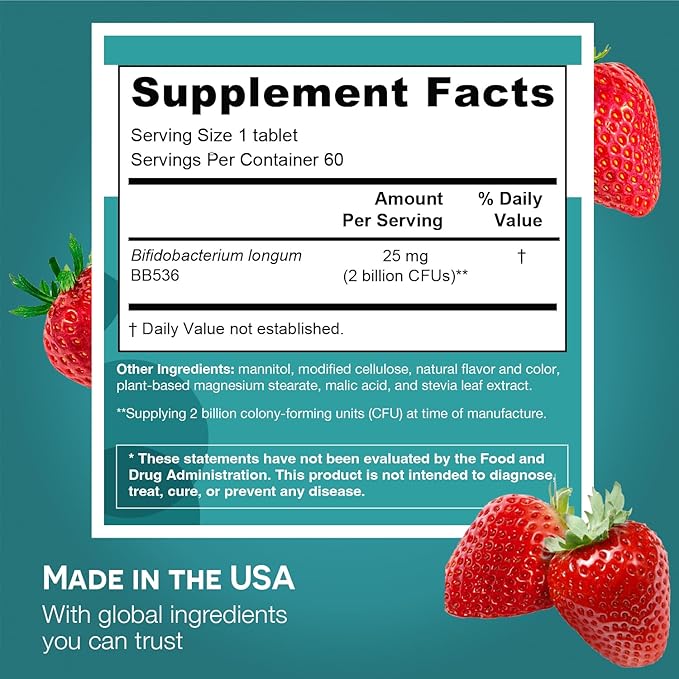 EZ Melts Dissolvable Healthy Aging Probiotic, Bifidobacterium Longum BB536 (2 Billion CFU), Sugar-Free, Probiotics for Women & Men 50+, 2-Month Supply