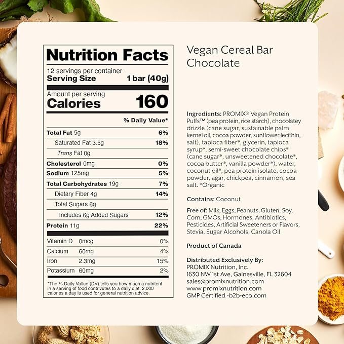 Promix Nutrition Vegan Protein Puff Bars | High Protein, Low Calorie Marshmallow Crispy Treat | Kosher, Soy Free - Chocolate