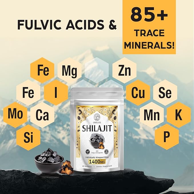 1400 MG Shilajit Gummies, Shilajit Pure Himalayan Organic Gummies with Ashwagandha, Himalayan shilajit for Men, 85+ Trace Minerals & Fulvic Acid, Individually Wrapped, Sugar-Free, 60 Gummies
