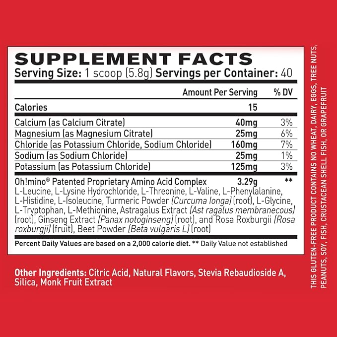 Oh!mino Amino Acid Energy Blend - Sugar-and-Stimulant-Free, Pre-Post Workout Powder, BCAA Amino Acids, Workout Recovery Drink, Muscle Synthesis Activator, Tropical Splash, 280 g, 40 Servings