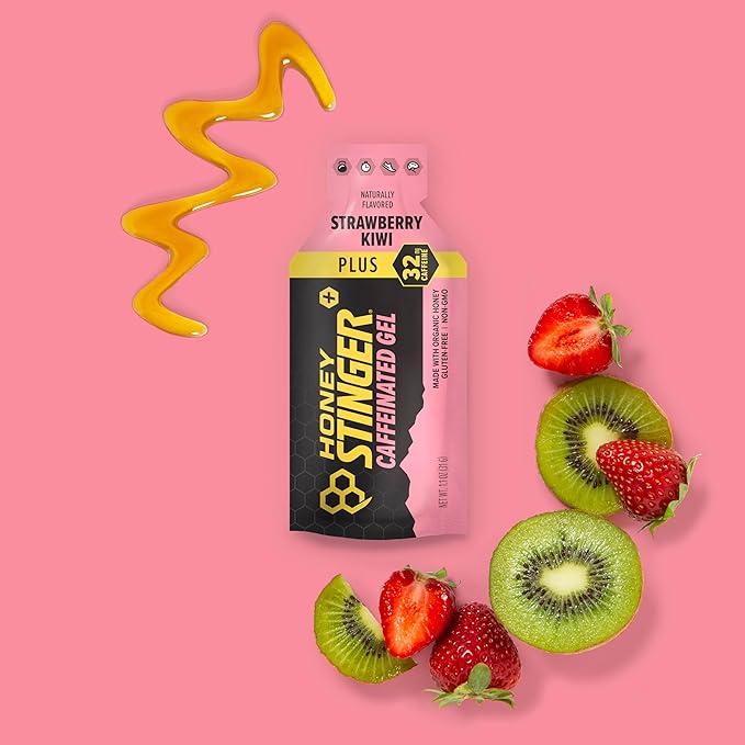 Honey Stinger Organic Strawberry Kiwi Energy Gel | Caffeinated & Gluten Free | For Exercise, Running and Performance | Sports Nutrition for Home & Gym, Pre and Mid Workout | 12 Pack, 13.2 Ounce