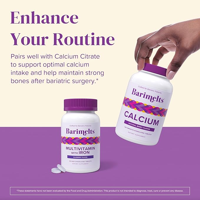 BariMelts Bariatric Multivitamin with Iron - 60 Fast-Dissolving Tablets (1-Month Supply) - Sugar-Free Bariatric Vitamins for Women, Natural Blueberry Flavor