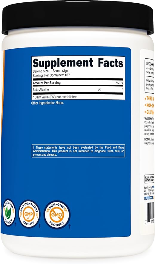 Nutricost Beta Alanine Powder 500 Grams (1.1lbs) - Pure Beta Alanine, Gluten Free & Non-GMO