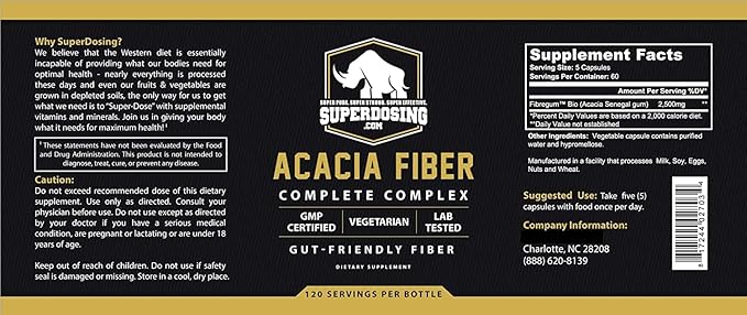 Fast Acting, Organic Acacia Senegal Fiber Capsules 300pk. Natural Soluble Fiber Supplement Pill. Vegan Prebiotic Capsules.