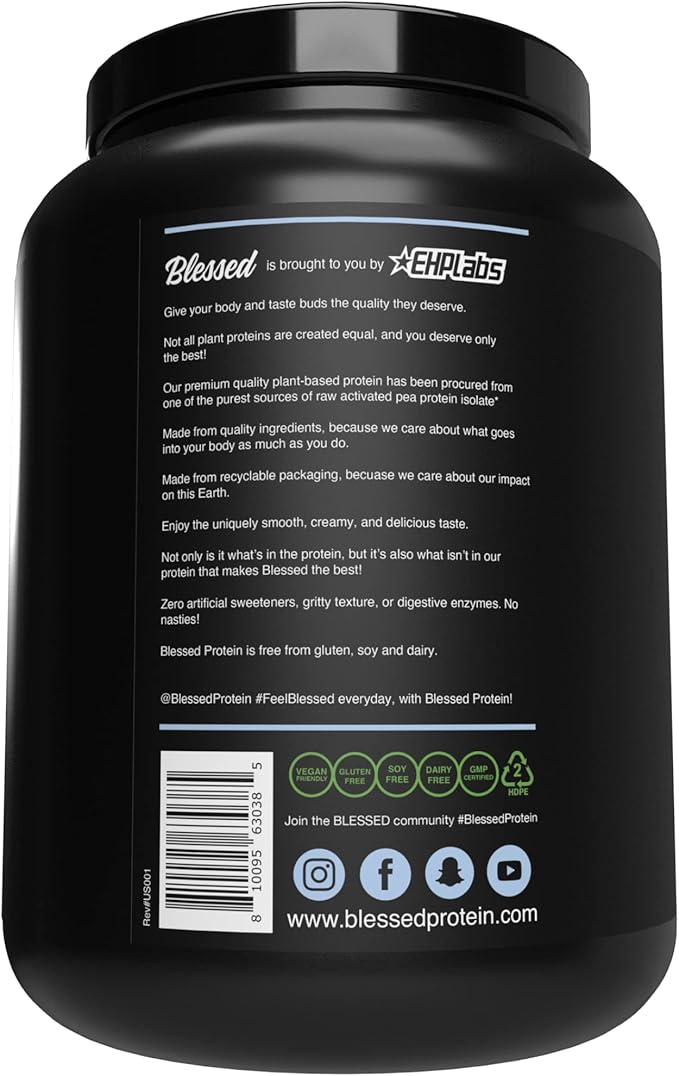 Blessed Vegan Protein Powder - Plant Based Protein Powder Meal Replacement Protein Shake, 23g of Pea Protein Powder, Dairy Free, Gluten Free, Soy Free, No Sugar Added, 30 Servings (Cookies & Cream)