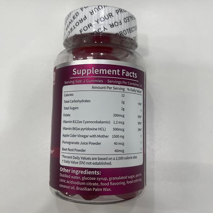 Apple Cider Vinegar Gummies for Man and Woman, Keto ACV Gummies Combined with Pomegranate Beet Juice Powder and B12, Vegan, Non GMO, 58 Gummies