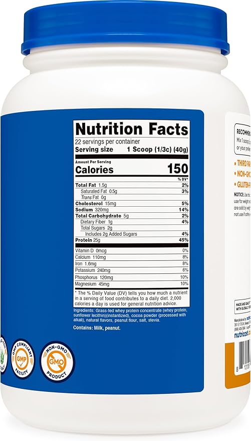 Nutricost Grass-Fed Whey Protein Concentrate (Chocolate Peanut Butter) 2LBS - Post Workout Powder Supplement, Non-GMO