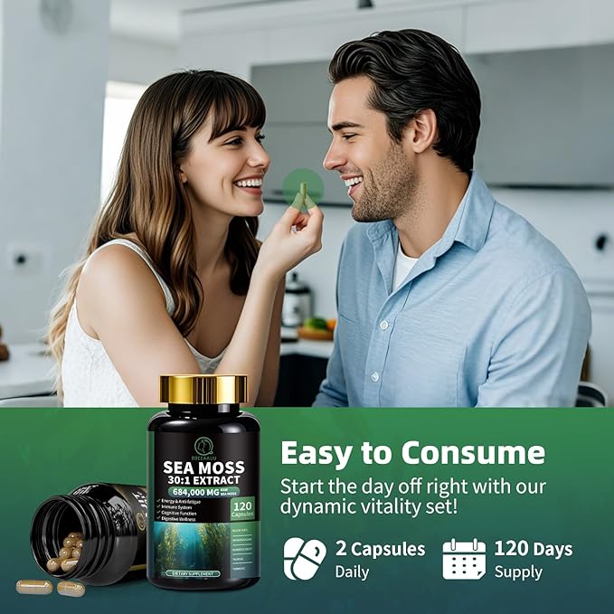 Sea Moss and Shilajit Bundle, All in 1 Supplements with Shilajit 720,000mg, Sea Moss 684,000mg, Coenzyme Q10, Black Seed, Ashwagandha, Burdock for Energy, Antioxidant, Immune Support, 240 Capsules