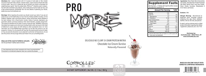 CONTROLLED LABS PROmore Protein Powder (27 Servings) - 24g Protein Per Scoop - 94% Sugar-Free, Premium Smooth-Drink Formula (Chocolate Ice Cream Sundae) (27 Servings, Chocolate Ice Cream Sundae)