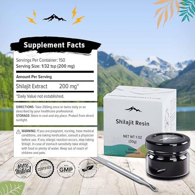 Pure Himalayan Shilajit, High Nutritional Potency, Grade A Shilajit Resin with 85+ Plant-Derived Trace Minerals and Fulvic Acid, Energy & Immune Suport for Men and Women, 3rd Party US Lab Tested (30g)