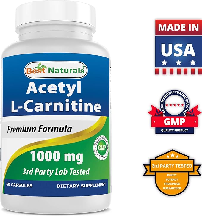 Best Naturals Acetyl L-Carnitine 1000 mg 60 Capsules (60 Count (Pack of 3))
